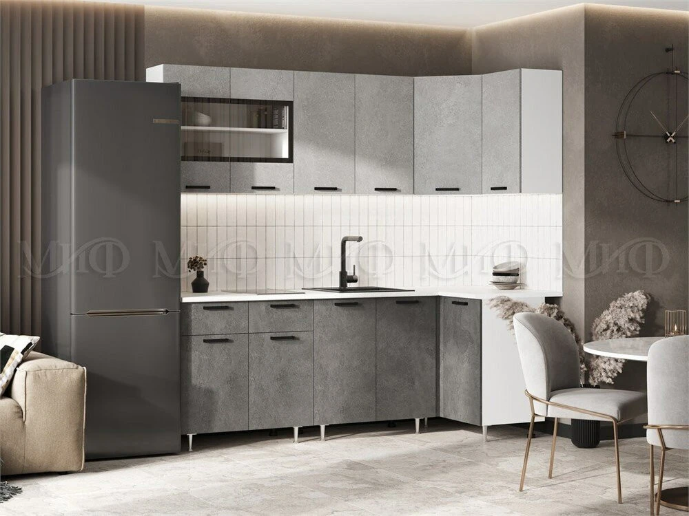 МИФ Кухня Рио NEW угловая 2.2х1.0м Дуб Крафт Столешница Кастилло темный Дуб Крафт
